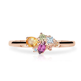 Zlatý dámský prsten DF 4946 z růžového zlata, barevné kameny