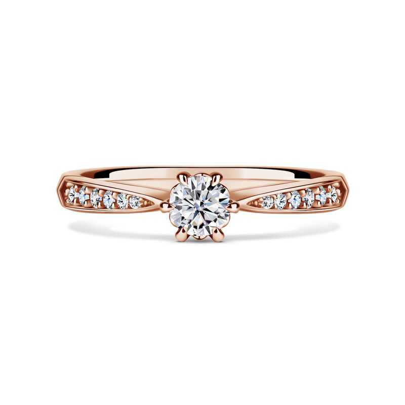 Minerva Side Stones | Zásnubní prsten se středovým kamenem 0.25 ct, růžové zlato, s diamanty