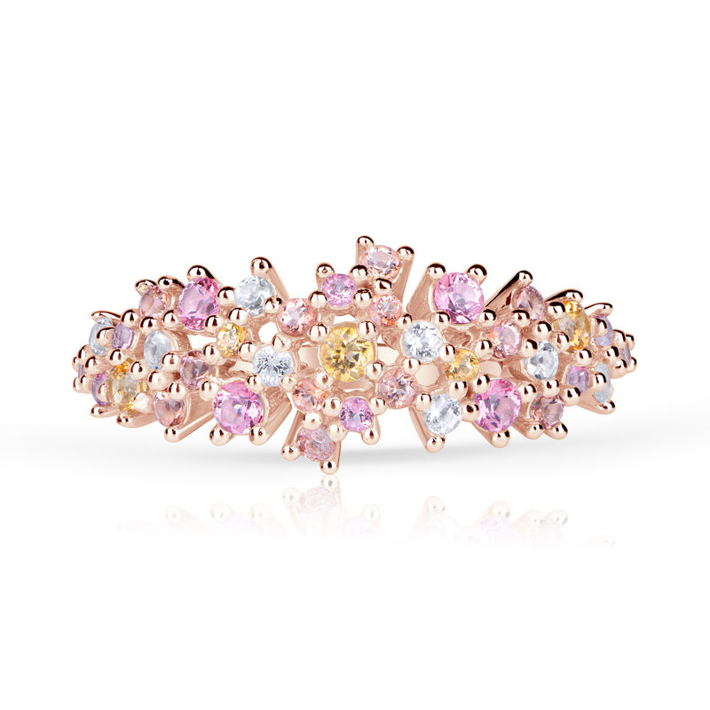 Zlatý dámský prsten DF 5030 z růžového zlata, barevné kameny